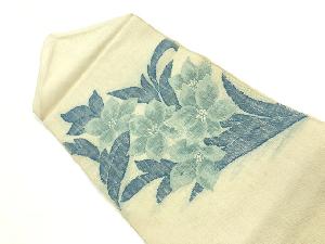 アンティーク　手織り真綿紬花模様織出し名古屋帯